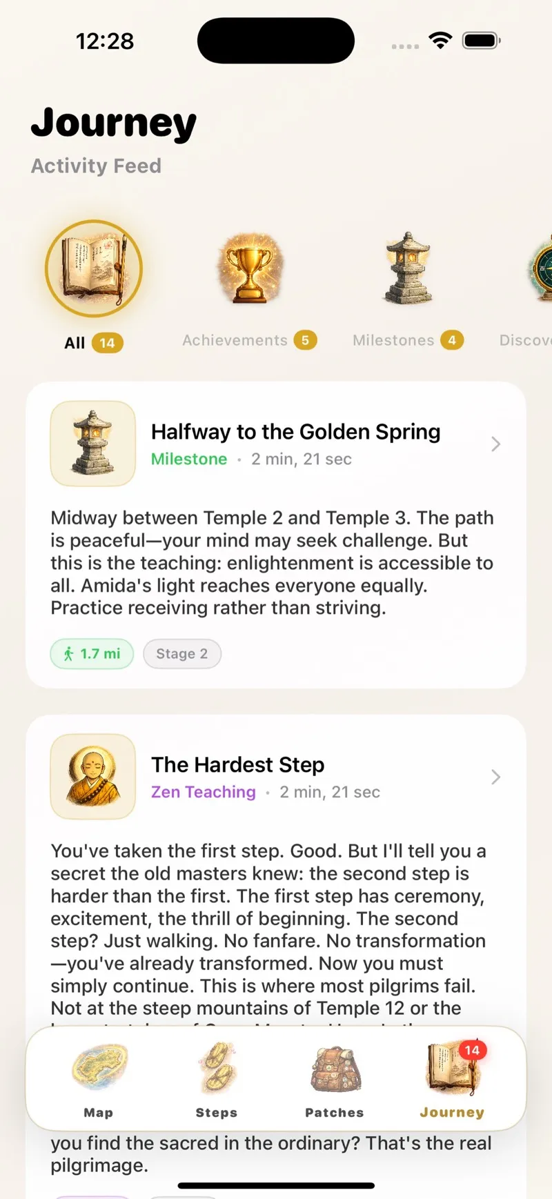 Personal journey timeline
